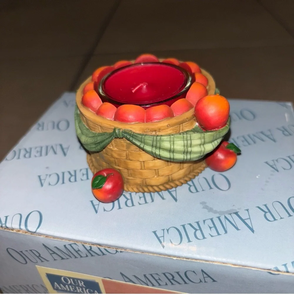 Our America Winter Apple Basket Tea Light Candle Holder #36504